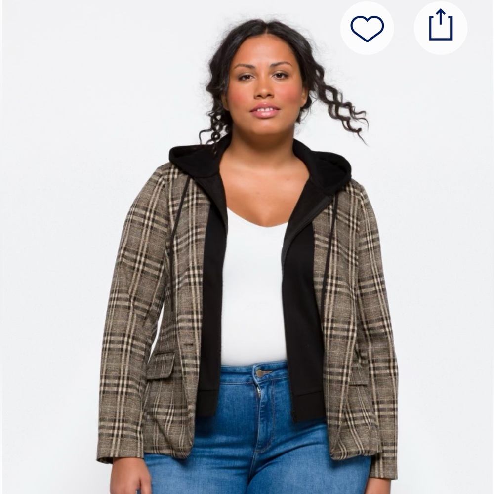 Stylish Plaid Blazer with Black Trim